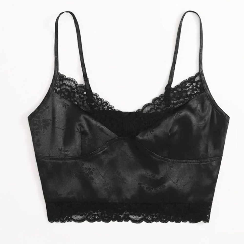 Crop satin cami with lace
